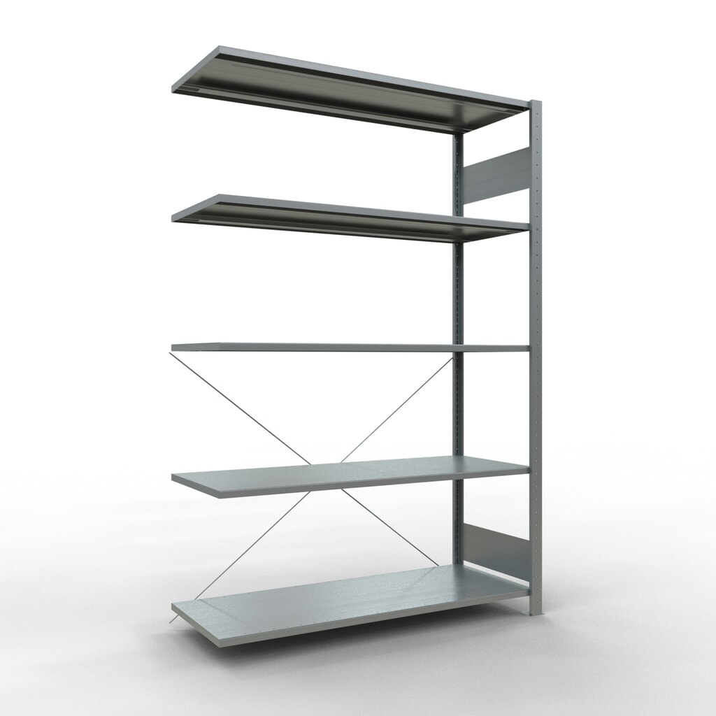 Policový regál SCHULTE zasouvací systém, přídavné pole, nosnost police 150 kg, pozinkovaný, VxŠxH 2000 x 1300 x 500 mm Obrázek produktu: Policový regál SCHULTE zasouvací systém, přídavné pole, nosnost police 150 kg, pozinkovaný, VxŠxH 2000 x 1300 x 500 mm