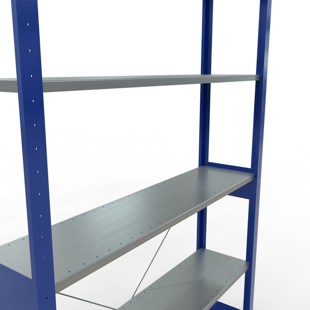 Policový regál SCHULTE, hořcová modř / pozink, nosnost police 150 kg, VxŠxH 2500 x 1 360 x 336 mm Číslo obrázku produktu 2: Policový regál SCHULTE, hořcová modř / pozink, nosnost police 150 kg, VxŠxH 2500 x 1 360 x 336 mm