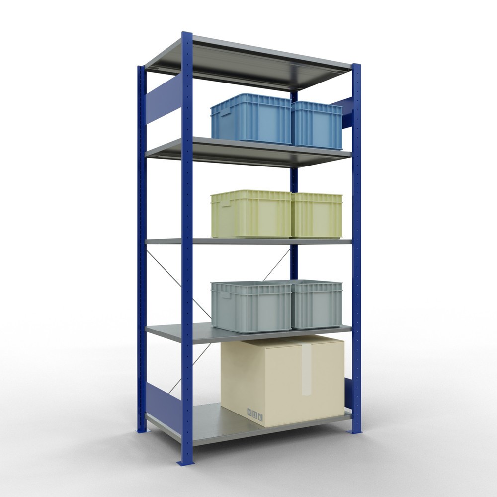 Číslo obrázku produktu 4: Policový regál SCHULTE, hořcová modř / pozink, 5 polic z ocelového plechu, nosnost police 150 kg, VxŠxH 2000 x 1 060 x 636 mm
