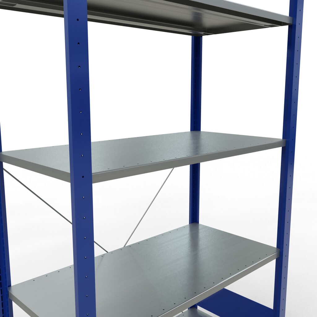 Číslo obrázku produktu 2: Policový regál SCHULTE, hořcová modř / pozink, 5 polic z ocelového plechu, nosnost police 150 kg, VxŠxH 2000 x 1 060 x 536 mm