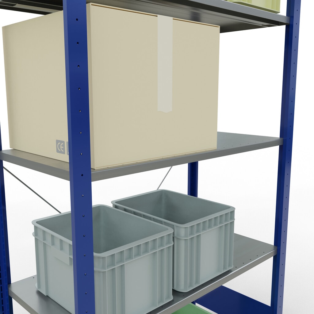 Číslo obrázku produktu 3: Policový regál SCHULTE, hořcová modř / pozink, 5 polic z ocelového plechu, nosnost police 150 kg, VxŠxH 2000 x 1 060 x 536 mm