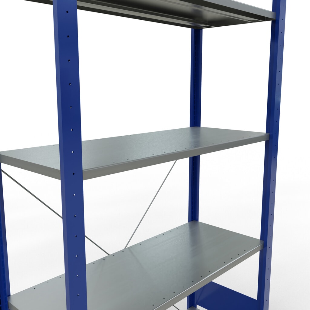 Číslo obrázku produktu 2: Policový regál SCHULTE, hořcová modř / pozink, 5 polic z ocelového plechu, nosnost police 150 kg, VxŠxH 2000 x 1 060 x 436 mm