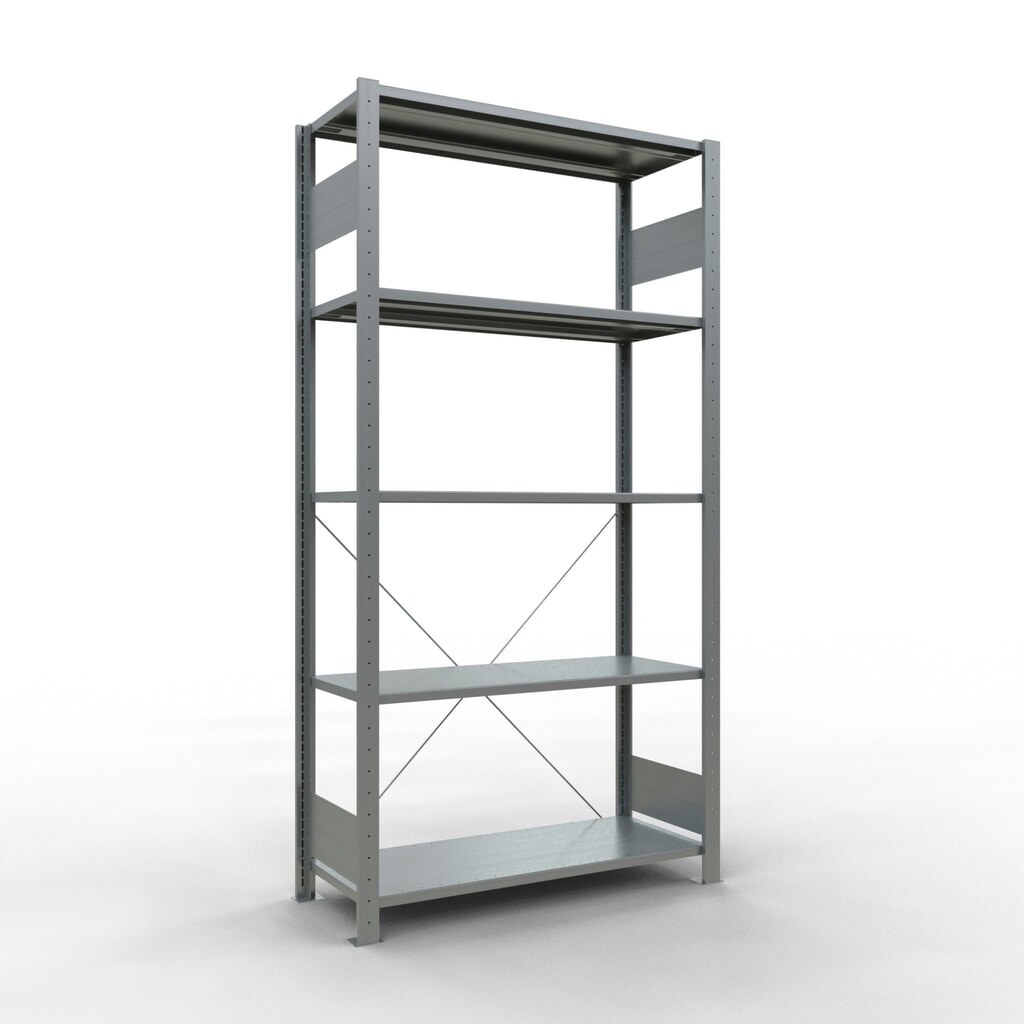 Obrázek produktu: Policový regál SCHULTE, pozink, 5 polic z ocelového plechu, nosnost police 150 kg, VxŠxH 2000 x 1060 x 436 mm