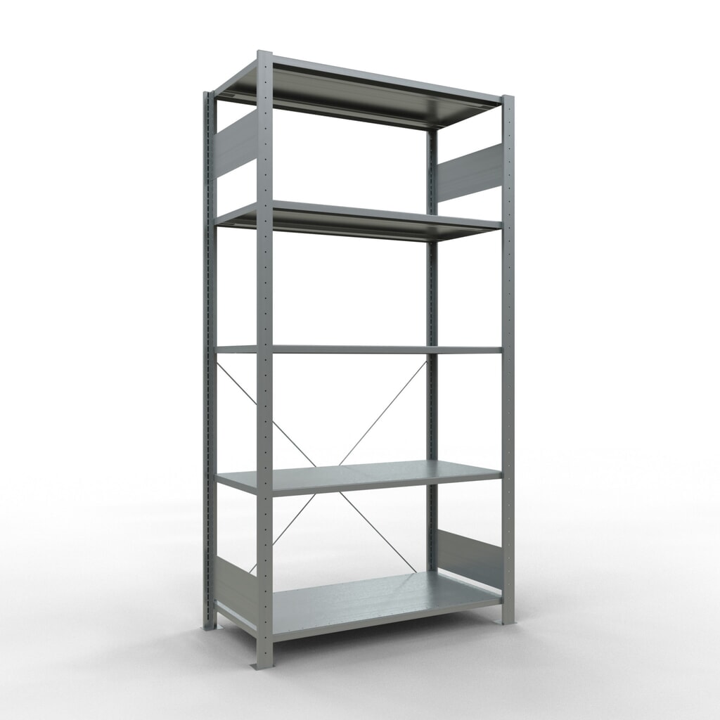 Obrázek produktu: Policový regál SCHULTE, pozink, 5 polic z ocelového plechu, nosnost police 150 kg, VxŠxH 2000 x 1060 x 536 mm