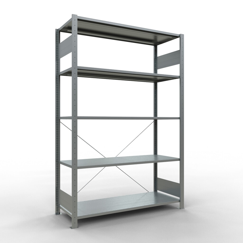 Obrázek produktu: Policový regál SCHULTE, pozink, 5 polic z ocelového plechu, nosnost police 150 kg, VxŠxH 2000 x 1360 x 536 mm