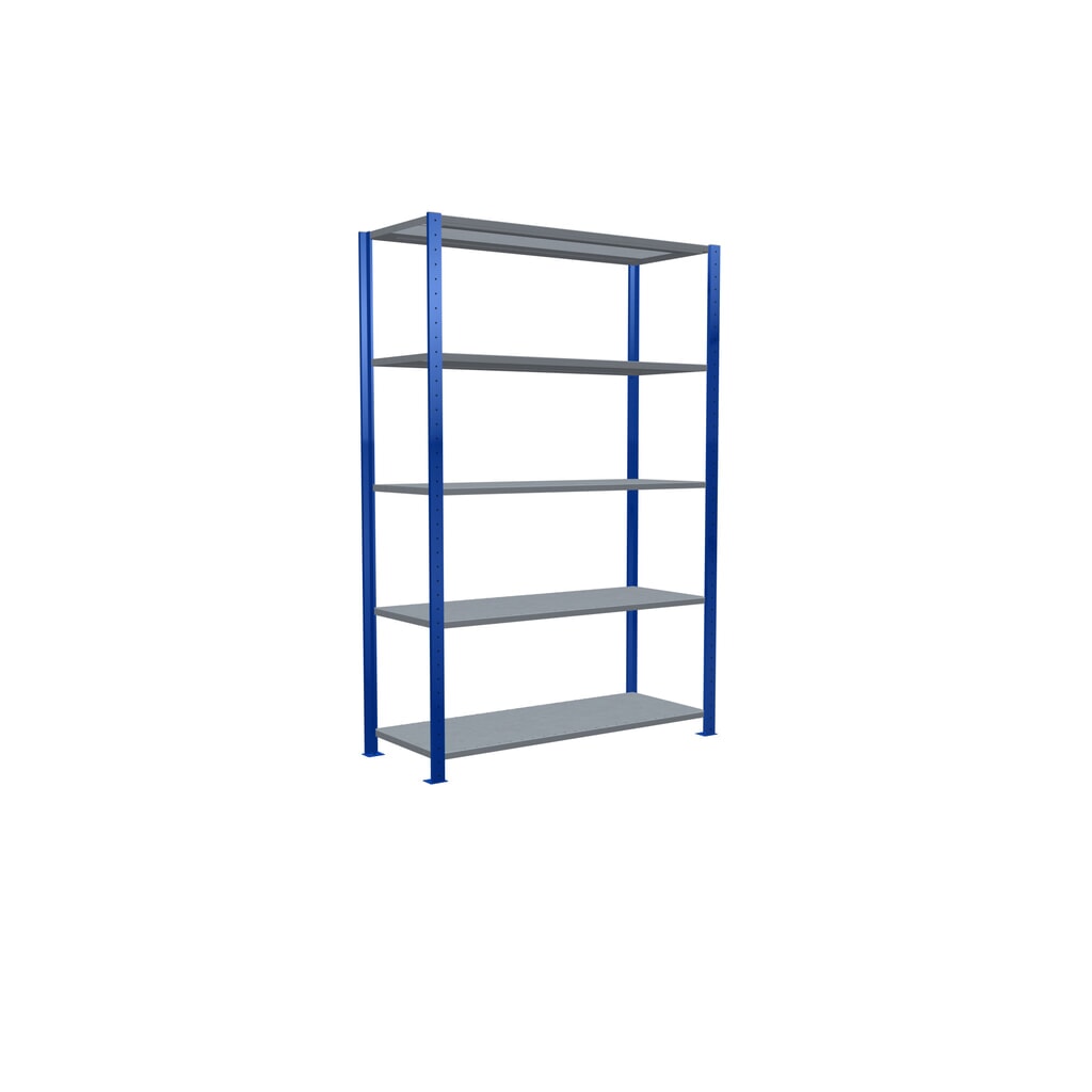 Policový regál SCHULTE, hořcová modř / pozink, 5 polic z ocelového plechu, nosnost police 150 kg, VxŠxH 2000 x 1 360 x 536 mm Číslo obrázku produktu 2: Policový regál SCHULTE, hořcová modř / pozink, 5 polic z ocelového plechu, nosnost police 150 kg, VxŠxH 2000 x 1 360 x 536 mm
