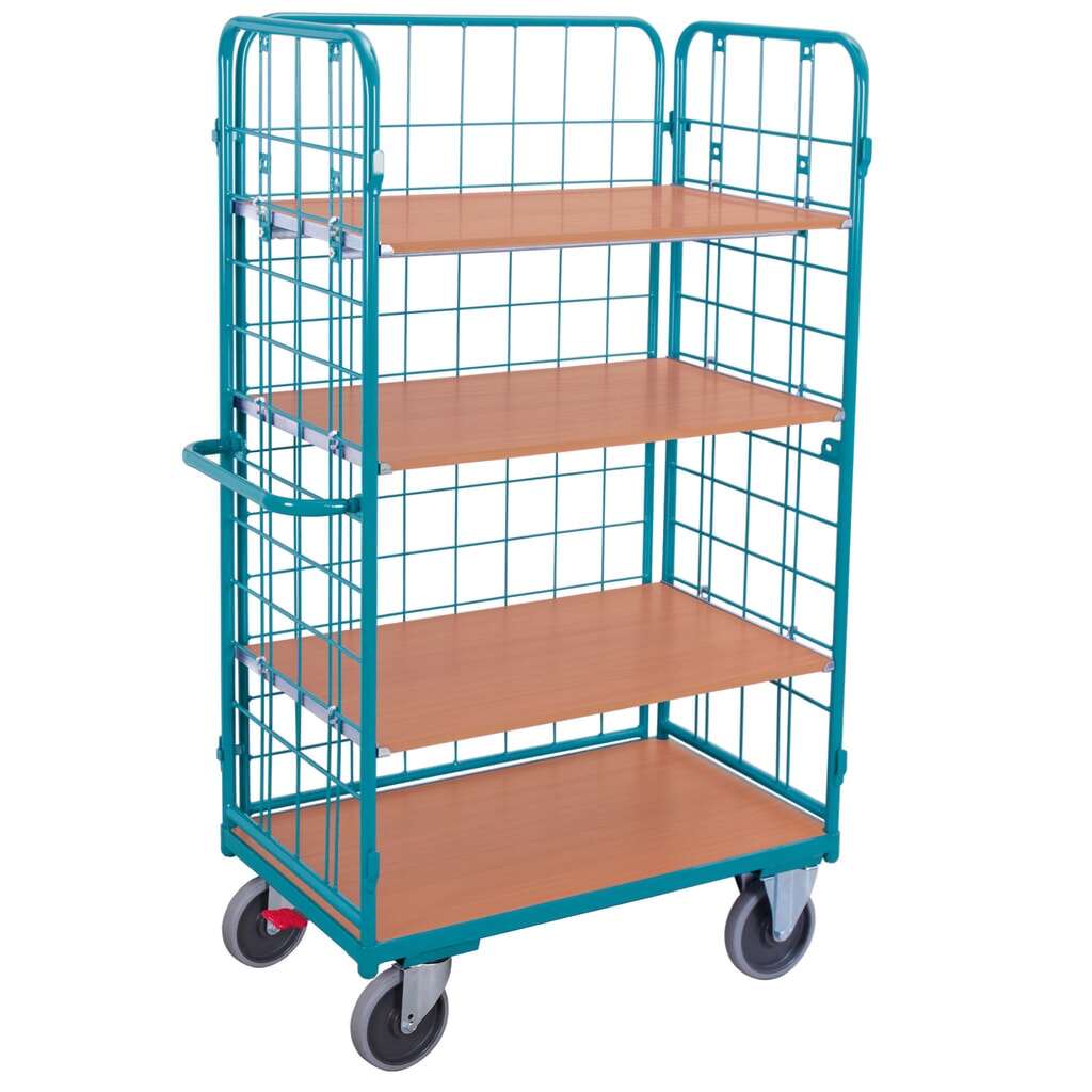 policový vozík Ameise®, s drátěnou síťovinou, uzavřený ze 3 stran, 4 úrovně 1 000 x 600 mm Obrázek produktu: policový vozík Ameise®, s drátěnou síťovinou, uzavřený ze 3 stran, 4 úrovně 1 000 x 600 mm