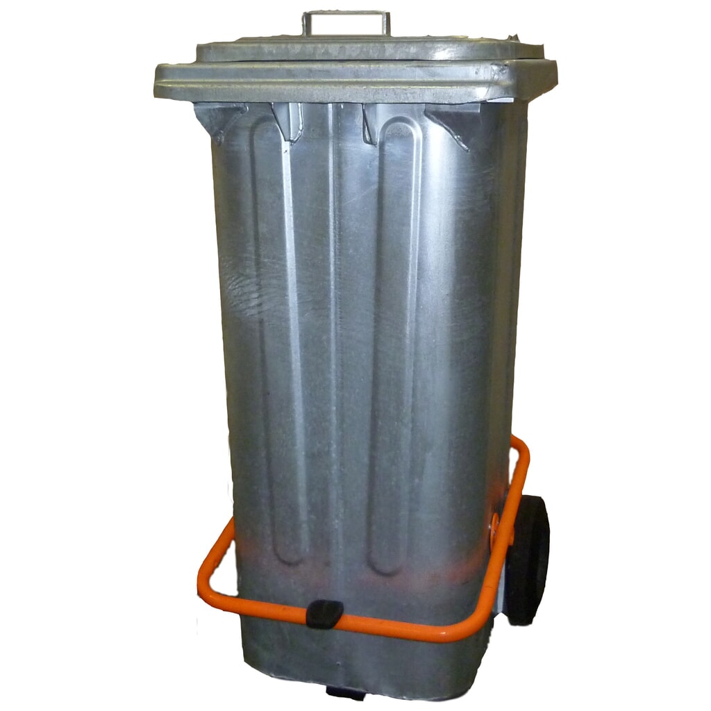 Obrázek produktu: Popelnice ze žárově pozinkovaného ocelového plechu, 120 litrů, s kolečky a nášlapným mechanismem