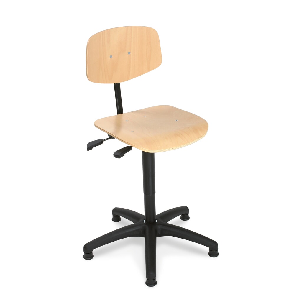 Pracovní otočná židle Easy buk, výška sedáku 430-630 mm, plastová základna, podlahový kluzák Obrázek produktu: Pracovní otočná židle Easy buk, výška sedáku 430-630 mm, plastová základna, podlahový kluzák