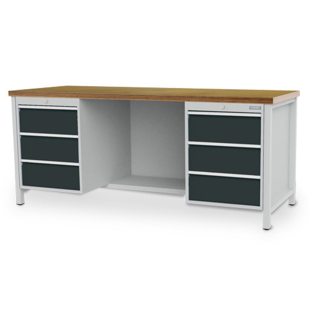 Obrázek produktu: Pracovní stůl Bedrunka+Hirth R 18-24, VxŠxH 859 x 2000 x 750 mm, světle šedá, antracitová šedá, 6 ks zásuvka 6x200 mm