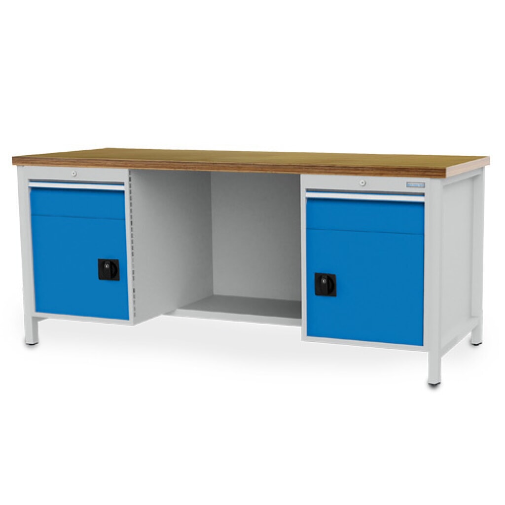 Pracovní stůl Bedrunka+Hirth R 18-24, VxŠxH 959 x 2000 x 750 mm, světle šedá, světle modrá, 2 ks zásuvka 2x150 mm, 2 křídlové dveře 2x450 mm Obrázek produktu: Pracovní stůl Bedrunka+Hirth R 18-24, VxŠxH 959 x 2000 x 750 mm, světle šedá, světle modrá, 2 ks zásuvka 2x150 mm, 2 křídlové dveře 2x450 mm