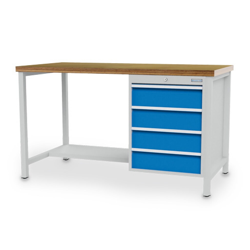 Obrázek produktu: Pracovní stůl Bedrunka+Hirth R 18-24, VxŠxH 859 x 2000 x 750 mm, světle šedá, světle modrá, 4 ks zásuvka 4x150 mm