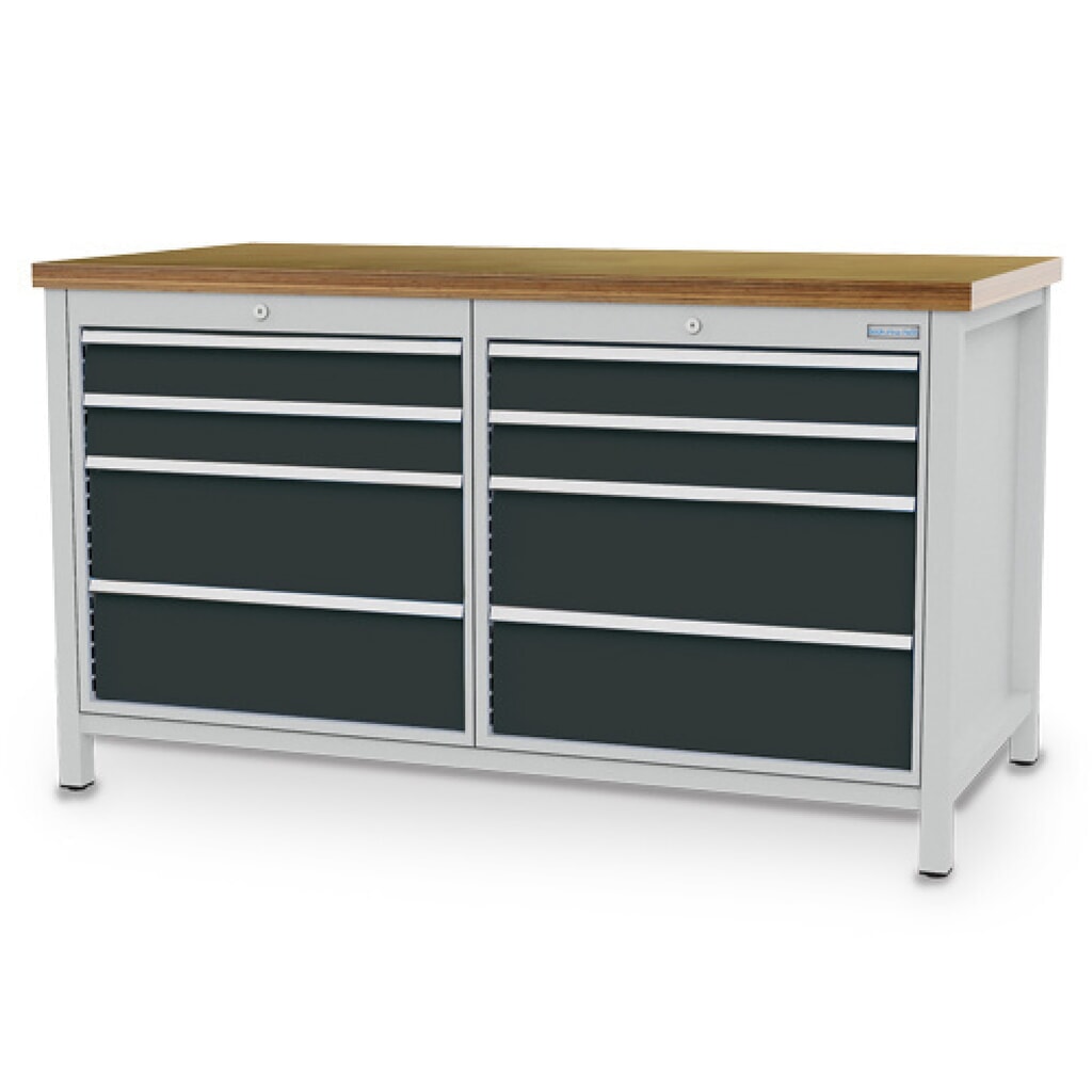 Číslo obrázku produktu 1: Pracovní stůl Bedrunka+Hirth R 24-24, VxŠxH 859 x 1500 x 750 mm, světle šedá, antracitová šedá, 8 ks zásuvka 4x100 + 4x200 mm