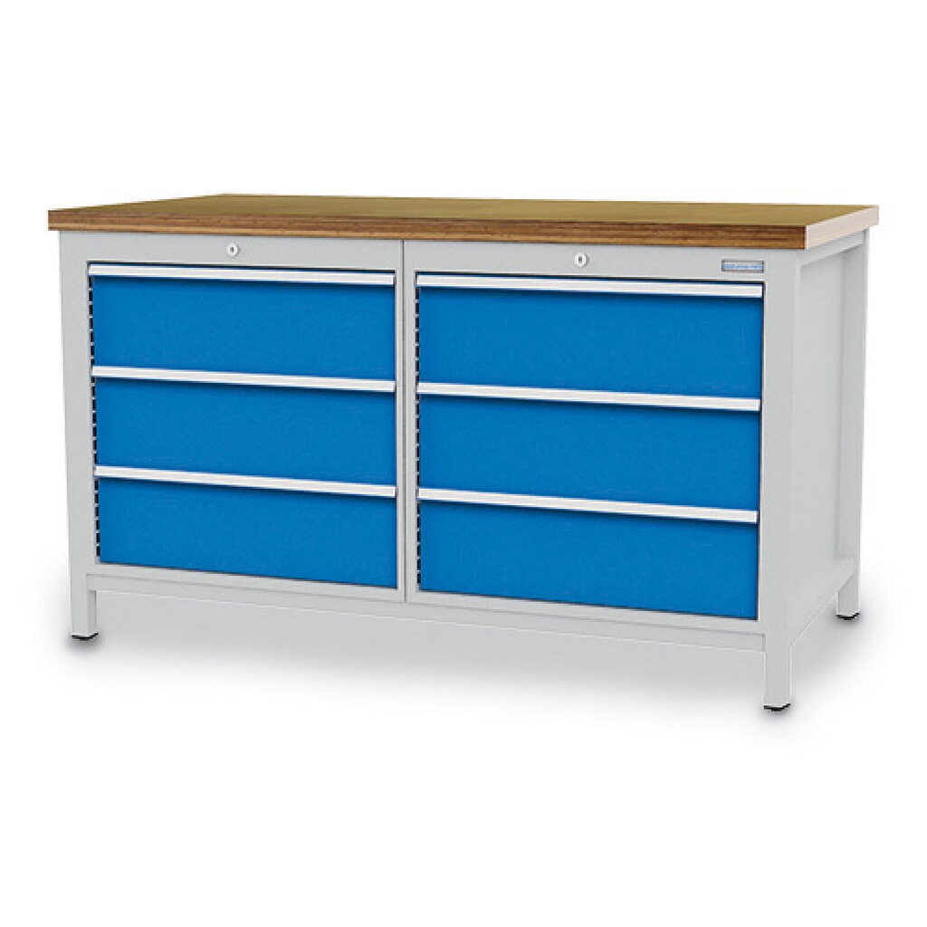 Číslo obrázku produktu 1: Pracovní stůl Bedrunka+Hirth R 24-24, VxŠxH 959 x 1500 x 750 mm, světle šedá, světle modrá, 6 ks zásuvka 6x200 mm