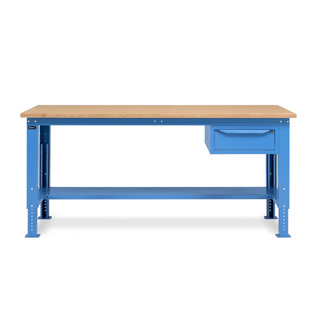 Pracovní stůl Fami, konstrukční výška kově nastavitelný a 1 zásuvka, nosnost 1 000 kg, VxŠxH 740-1,110 x 2 000 x 750 mm, RAL 5012 světle modrá Číslo obrázku produktu 4: Pracovní stůl Fami, konstrukční výška kově nastavitelný a 1 zásuvka, nosnost 1 000 kg, VxŠxH 740-1,110 x 2 000 x 750 mm, RAL 5012 světle modrá