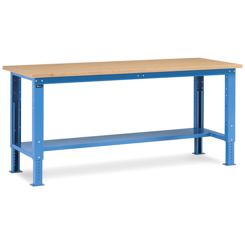 Pracovní stůl Fami, konstrukční výška kově nastavitelný, nosnost 1 000 kg, VxŠxH 740-1,110 x 2 000 x 750 mm, RAL 5012 světle modrá Číslo obrázku produktu 2: Pracovní stůl Fami, konstrukční výška kově nastavitelný, nosnost 1 000 kg, VxŠxH 740-1,110 x 2 000 x 750 mm, RAL 5012 světle modrá