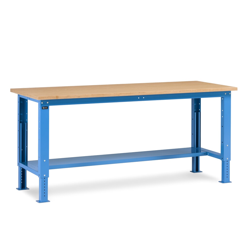 Pracovní stůl Fami, konstrukční výška kově nastavitelný, nosnost 1 000 kg, VxŠxH 740-1,110 x 2 000 x 750 mm, RAL 5012 světle modrá Číslo obrázku produktu 1: Pracovní stůl Fami, konstrukční výška kově nastavitelný, nosnost 1 000 kg, VxŠxH 740-1,110 x 2 000 x 750 mm, RAL 5012 světle modrá