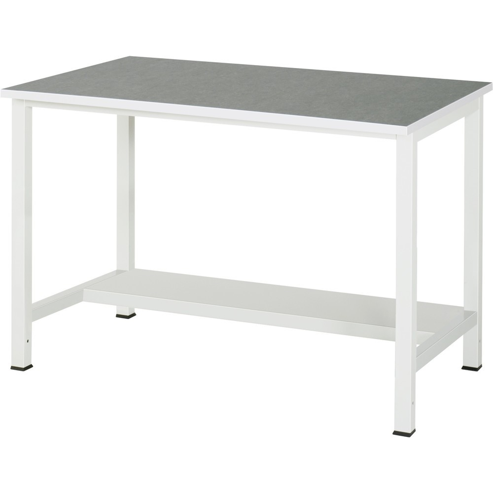 Obrázek produktu: Pracovní stůl RAU 900 s odkládací policí o hloubce 320 mm, VxŠxH 825 x 1 250 x 800 mm, pracovní deska s povrchem Universal/linoleum
