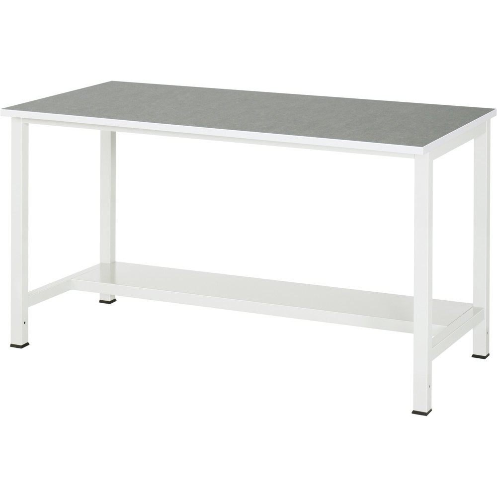 Obrázek produktu: Pracovní stůl RAU 900 s odkládací policí o hloubce 320 mm, VxŠxH 825 x 1 500 x 800 mm, pracovní deska s povrchem Universal/linoleum