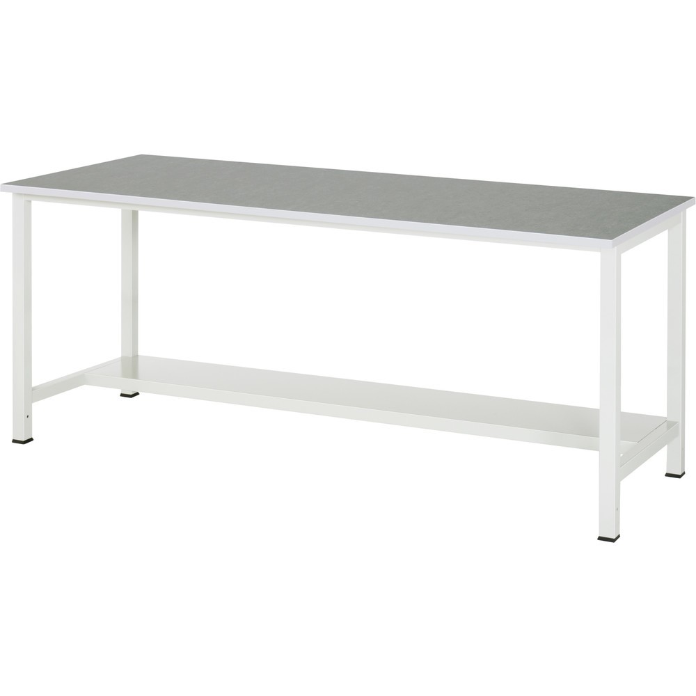 Obrázek produktu: Pracovní stůl RAU 900 s odkládací policí o hloubce 320 mm, VxŠxH 825 x 2 500 x 800 mm, pracovní deska s povrchem Universal/linoleum