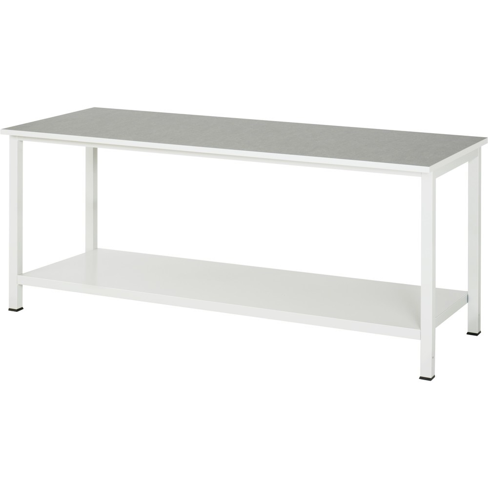 Obrázek produktu: Pracovní stůl RAU 900 s odkládací policí o hloubce 650 mm, VxŠxH 825 x 2 500 x 800 mm, pracovní deska s povrchem Universal/linoleum