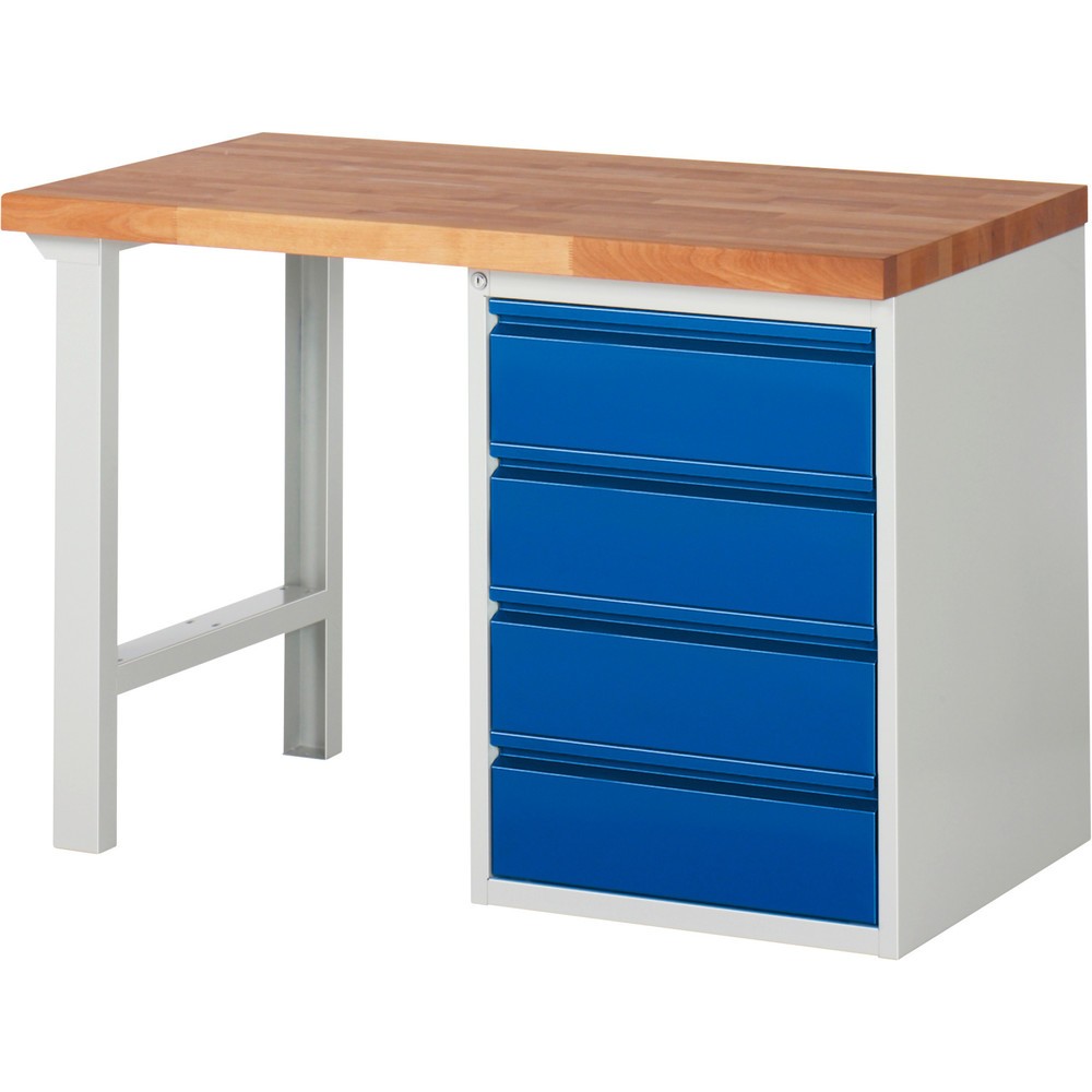 Obrázek produktu: Pracovní stůl RAU řada 7000, 1 kontejner, VxŠxH 890 x 1250 x 700 mm, 4x zásuvka s výsuvem 90 % 4 x 180 mm, nosnost zásuvky 100 kg