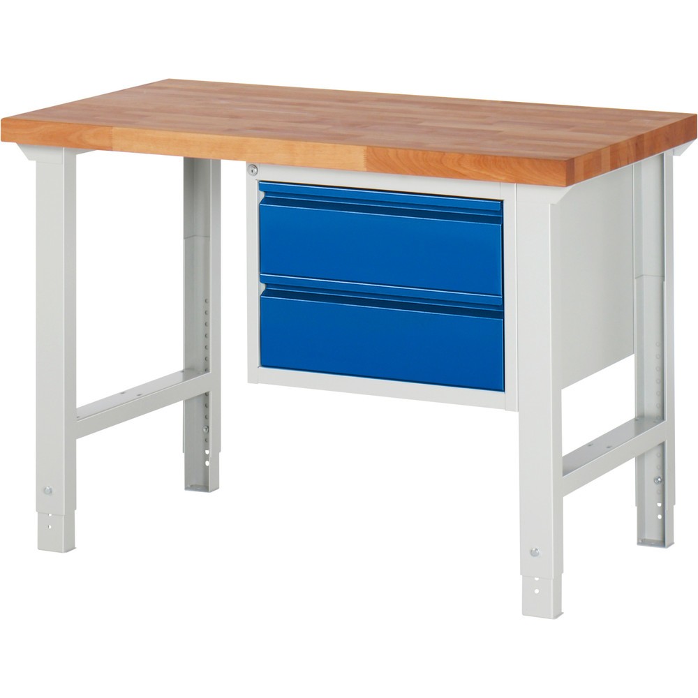 Číslo obrázku produktu 1: Pracovní stůl RAU řada 7000, 1 kontejnery, VxŠxH 790-1140 x 1250 x 700 mm, 2x zásuvka s výsuvem 90 %, 2 x 180 mm
