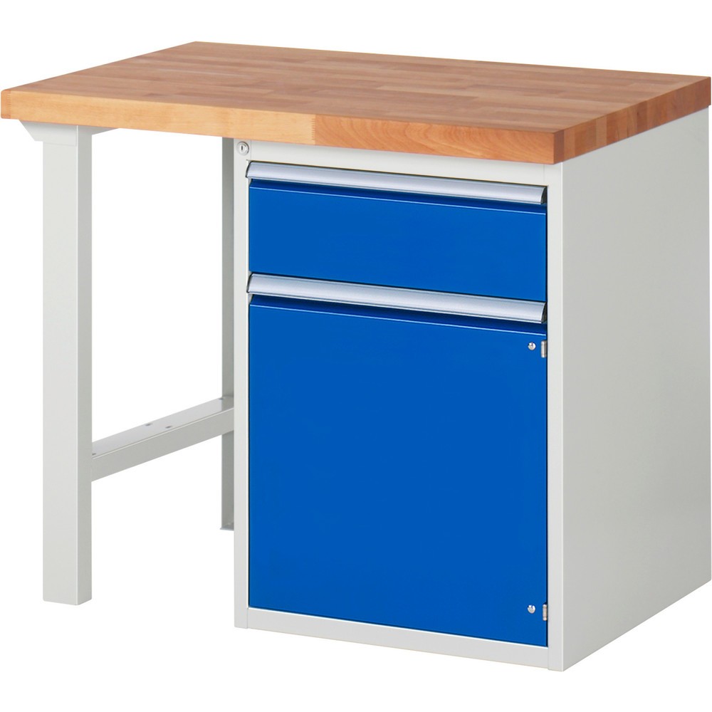 Číslo obrázku produktu 1: Pracovní stůl RAU řada 7000, 1 kontejner VxŠxH 890 x 1000 x 700 mm, 1x zásuvka s výsuvem 90 %, 1 police, 1 křídlové dveře
