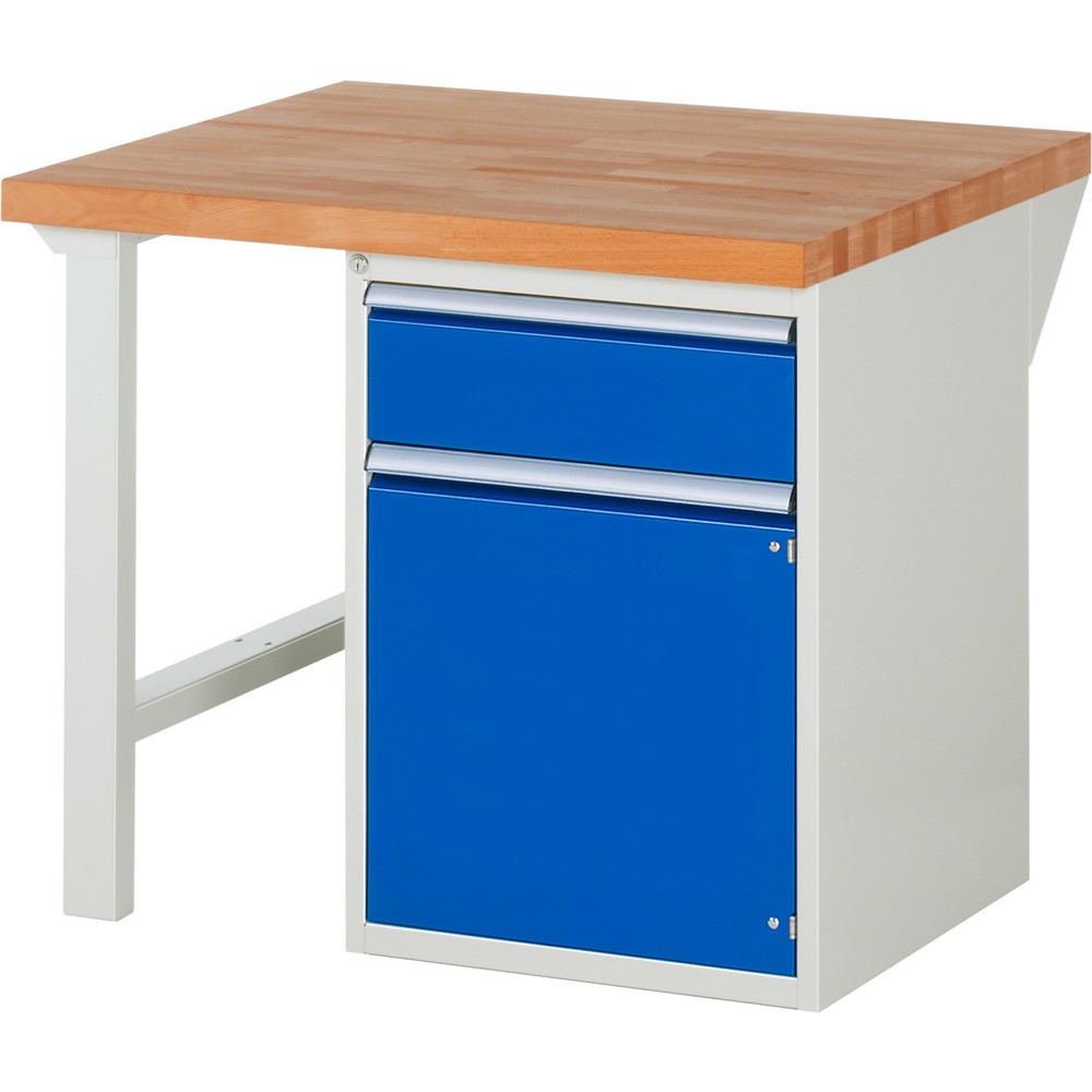 Číslo obrázku produktu 1: Pracovní stůl RAU řada 7000, 1 kontejner VxŠxH 890 x 1000 x 900 mm, 1x zásuvka s výsuvem 90 %, 1 police, 1 křídlové dveře