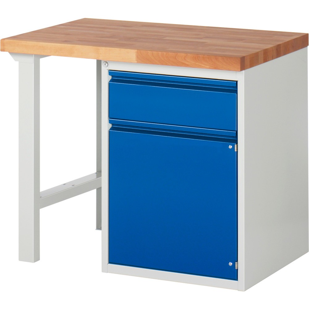 Číslo obrázku produktu 1: Pracovní stůl RAU řada 7000, 1 kontejner VxŠxH 890 x 1000 x 700 mm, 1x zásuvka s výsuvem 90 %, 1 police, 1 křídlové dveře