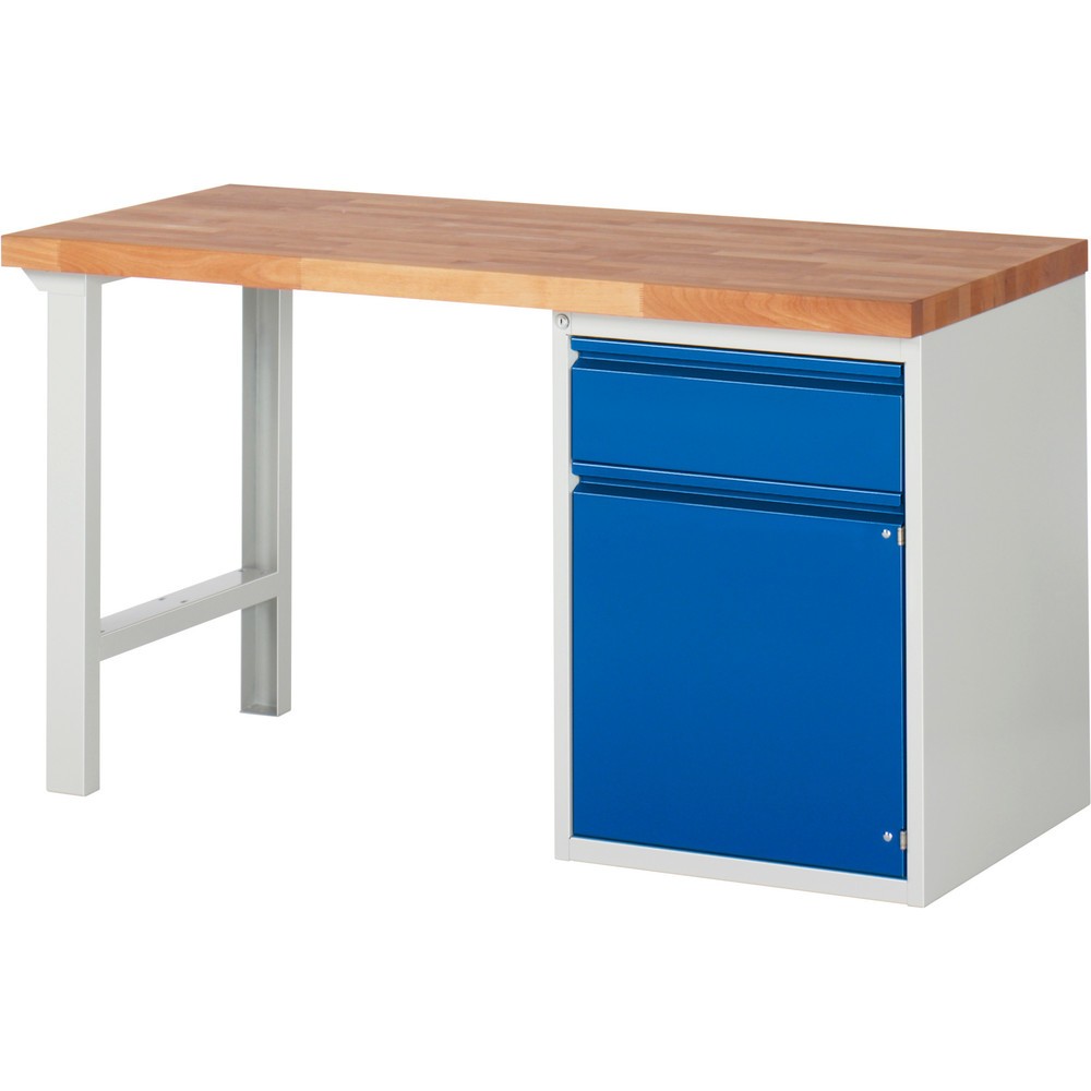 Číslo obrázku produktu 1: Pracovní stůl RAU řada 7000, 1 kontejner VxŠxH 890 x 1500 x 700 mm, 1x zásuvka s výsuvem 90 %, 1 police, 1 křídlové dveře