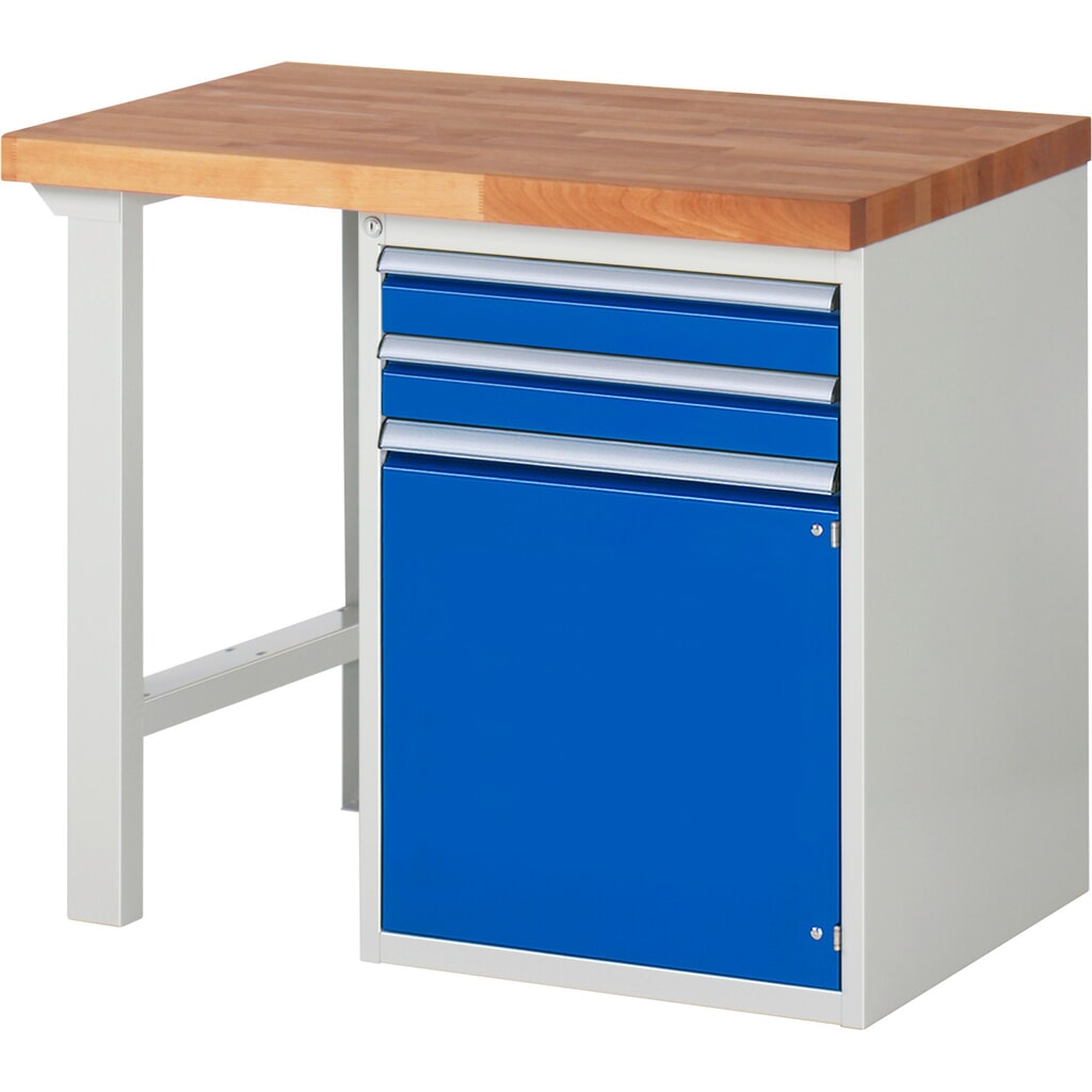 Číslo obrázku produktu 1: Pracovní stůl RAU řada 7000, 1 kontejner VxŠxH 890 x 1000 x 700 mm, 2x zásuvka s výsuvem 90 %, 1 police, 1 křídlové dveře