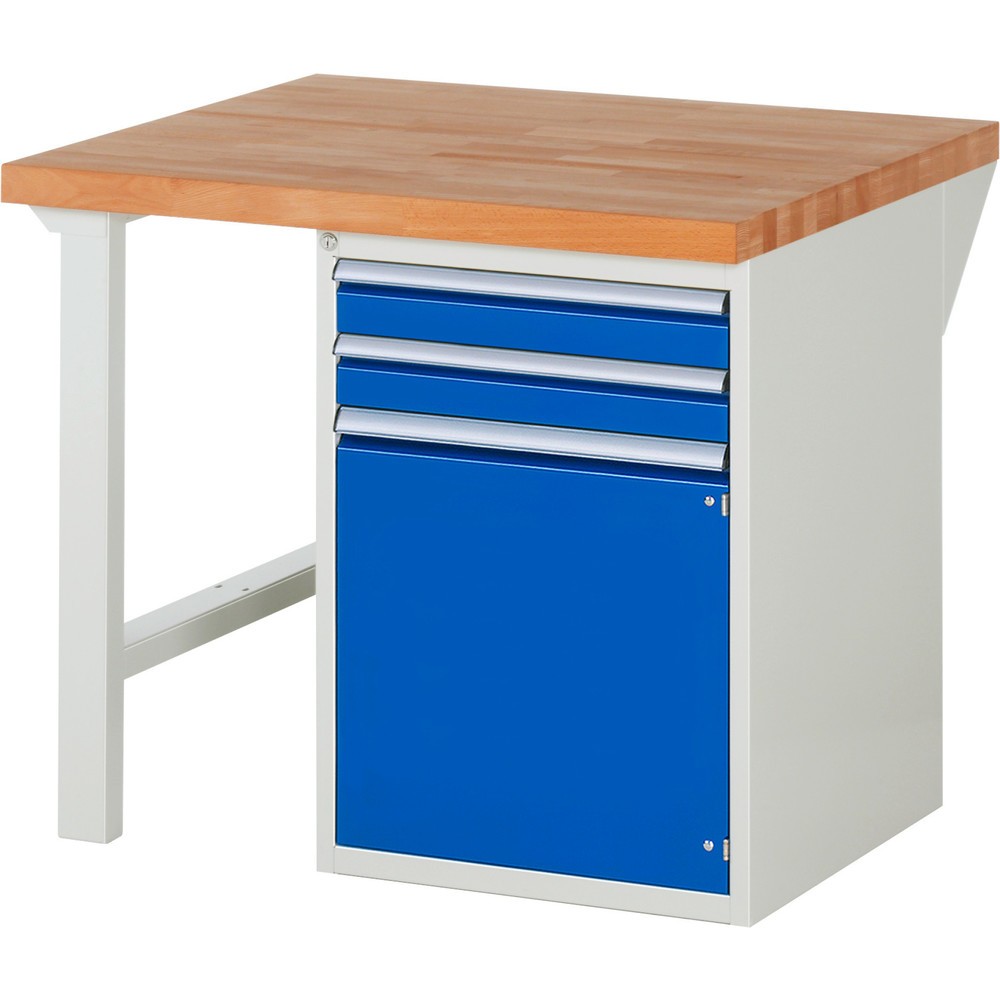 Číslo obrázku produktu 1: Pracovní stůl RAU řada 7000, 1 kontejner VxŠxH 840 x 1000 x 900 mm, 2x zásuvka s výsuvem 90 %, 1 police, 1 křídlové dveře