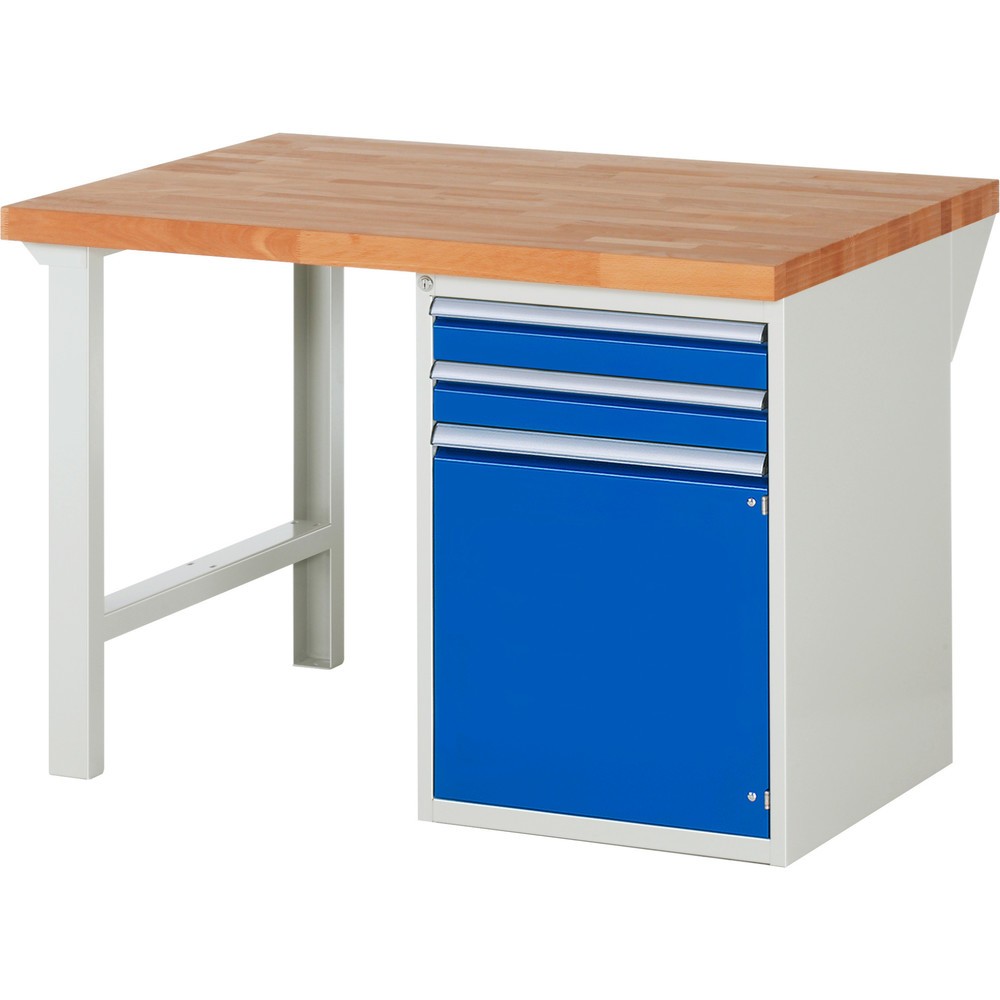 Číslo obrázku produktu 1: Pracovní stůl RAU řada 7000, 1 kontejner VxŠxH 840 x 1250 x 900 mm, 2x zásuvka s výsuvem 100 %, 1 police, 1 křídlové dveře