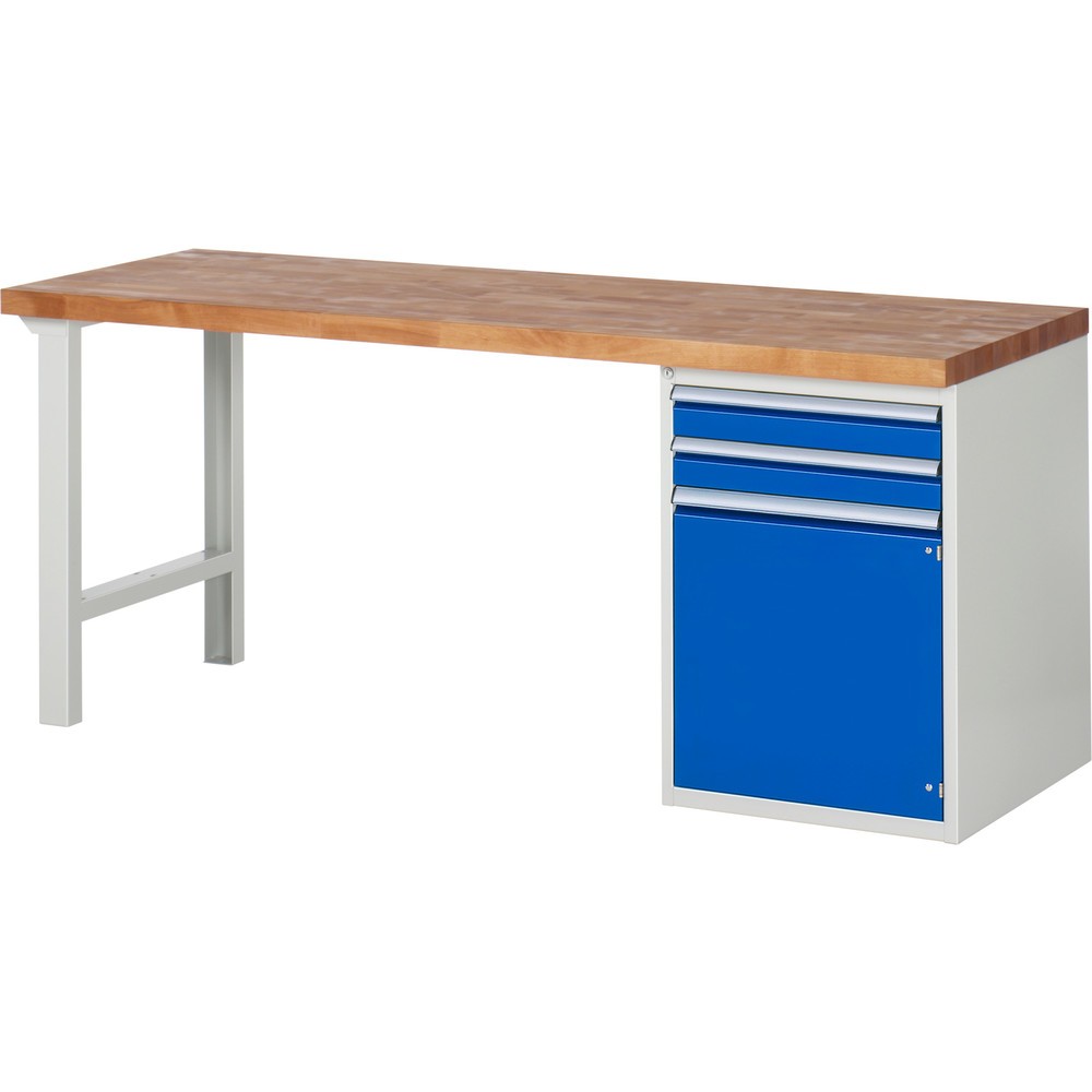 Číslo obrázku produktu 1: Pracovní stůl RAU řada 7000, 1 kontejner VxŠxH 890 x 2000 x 700 mm, 2x zásuvka s výsuvem 100 %, 1 police, 1 křídlové dveře