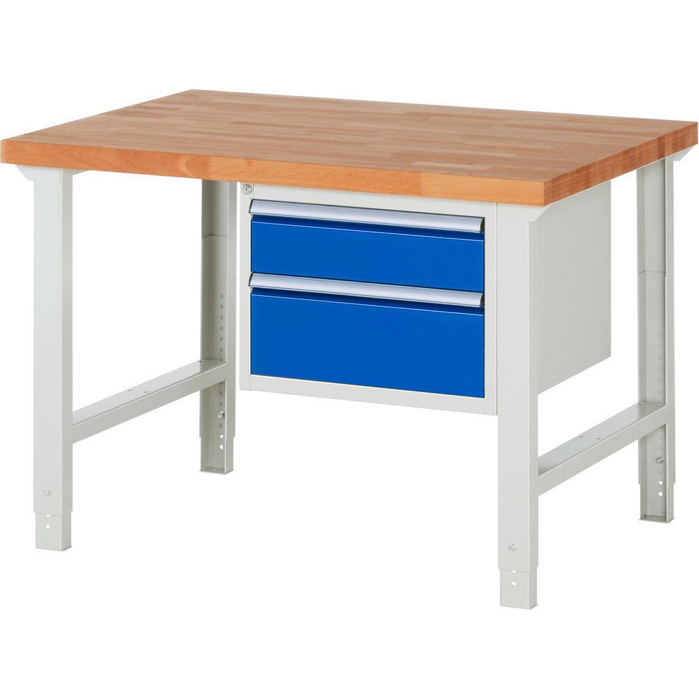 Číslo obrázku produktu 1: Pracovní stůl RAU řada 7000, 1 kontejner, VxŠxH 790-1140 x 1250 x 900 mm, 2x zásuvka s výsuvem 100 %, 1 x 150, 1 x 210 mm