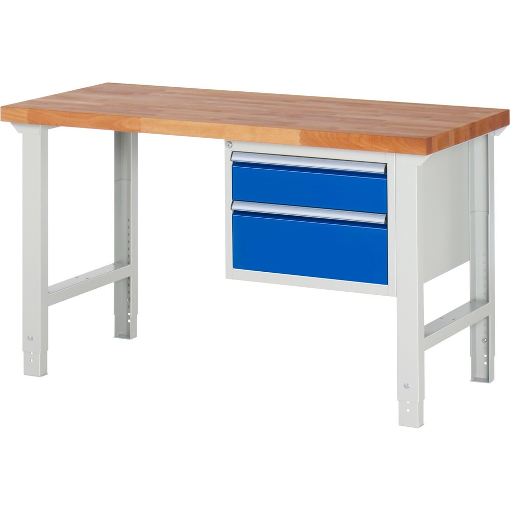 Číslo obrázku produktu 1: Pracovní stůl RAU řada 7000, 1 kontejner, VxŠxH 790-1140 x 1500 x 700 mm, 2x zásuvka s výsuvem 90 %, 1 x 150, 1 x 210 mm