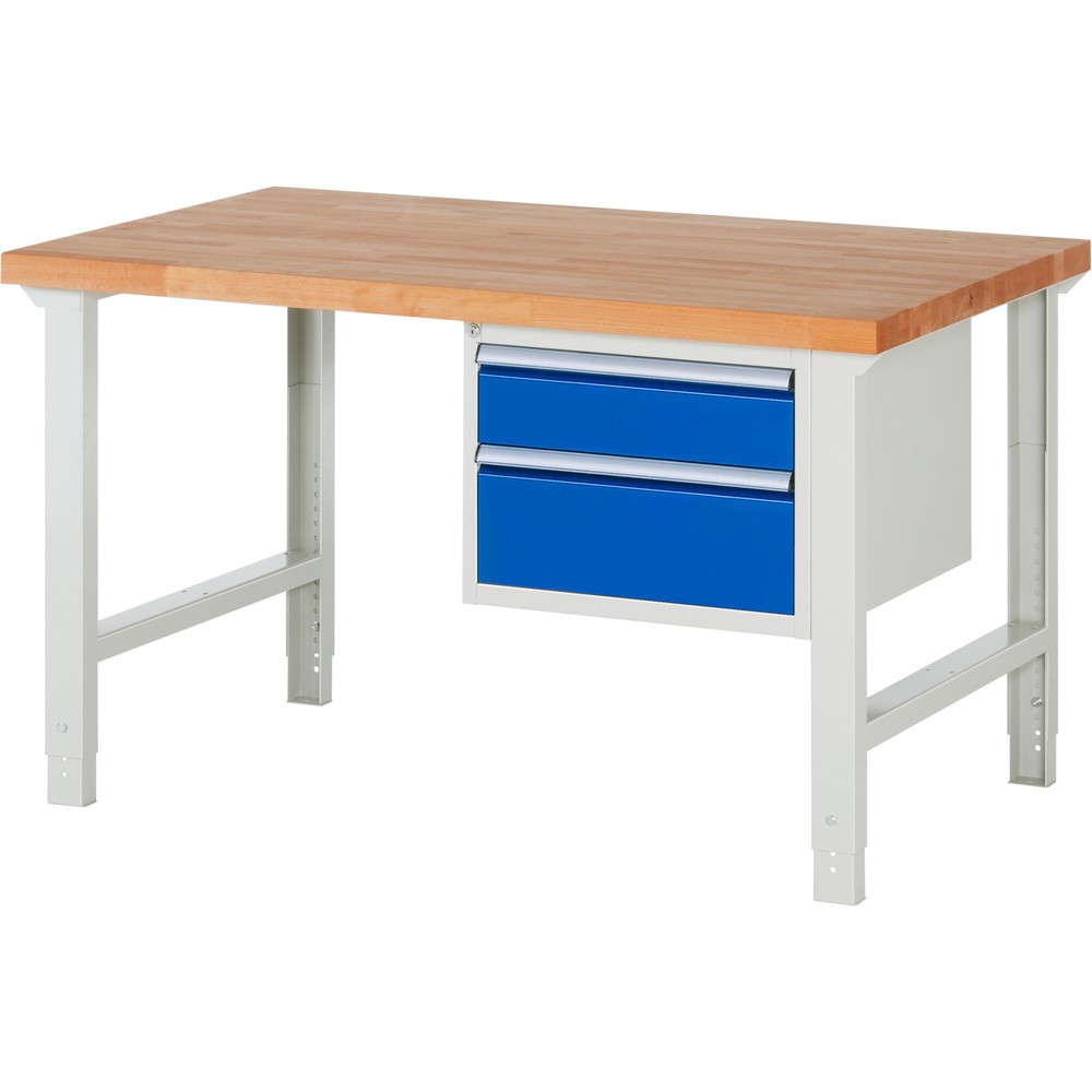 Číslo obrázku produktu 1: Pracovní stůl RAU řada 7000, 1 kontejner, VxŠxH 790-1140 x 1500 x 900 mm, 2x zásuvka s výsuvem 100 %, 1 x 150, 1 x 210 mm