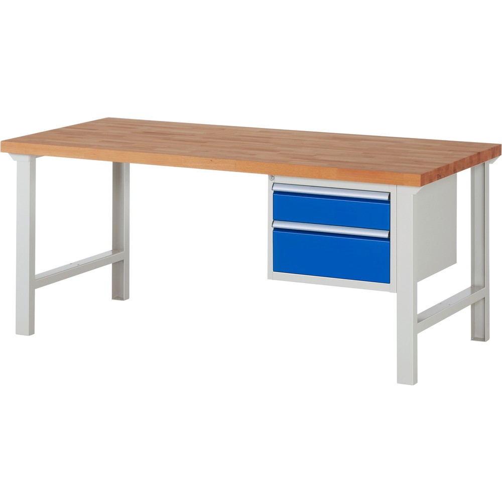Číslo obrázku produktu 1: Pracovní stůl RAU řada 7000, 1 kontejner, VxŠxH 840 x 2000 x 900 mm, 2x zásuvka s výsuvem 90 %, 1 x 150, 1 x 210 mm