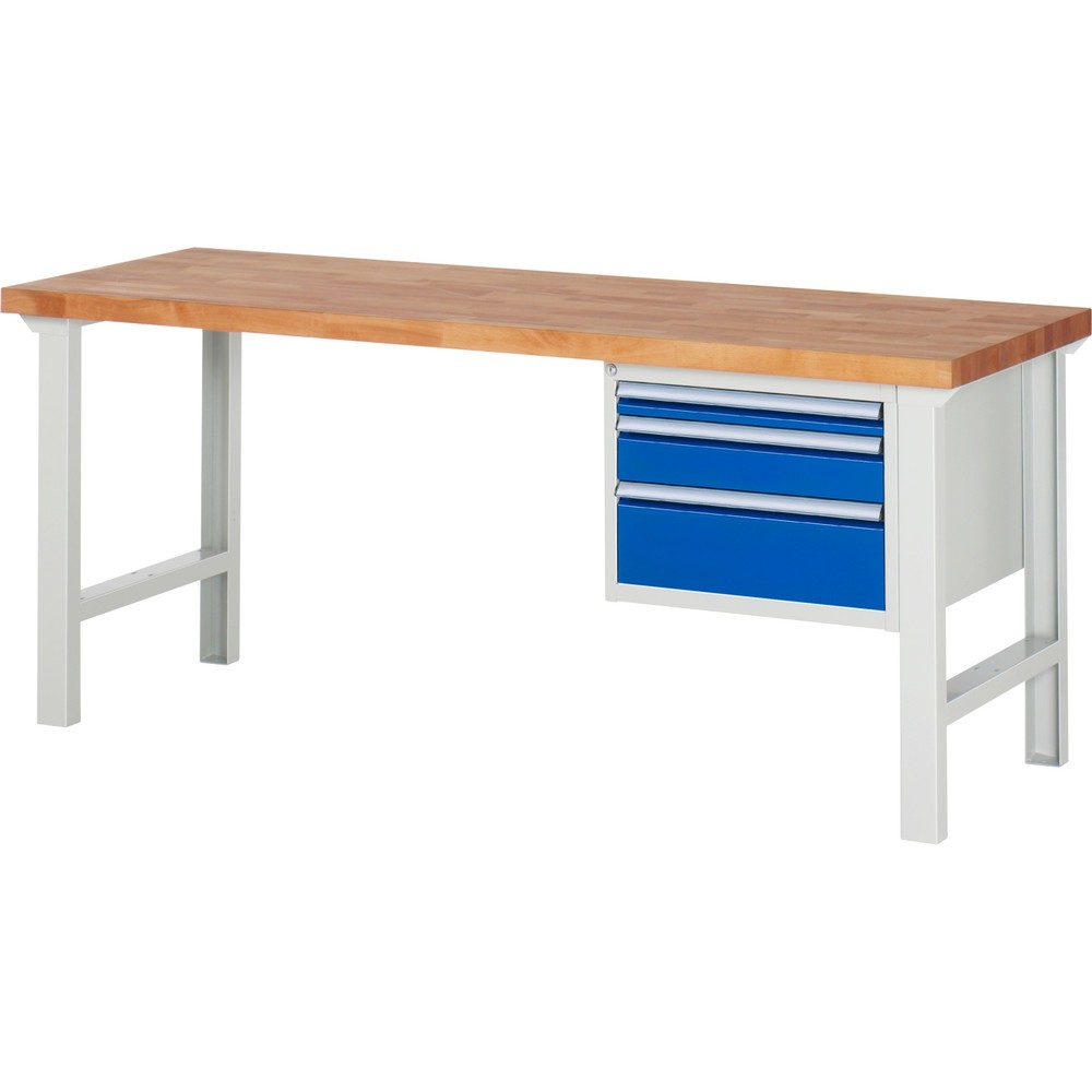 Číslo obrázku produktu 1: Pracovní stůl RAU řada 7000, 1 kontejner, VxŠxH 840 x 2000 x 700 mm, 3x zásuvka s výsuvem 100 %, 1 x 60, 1 x 120, 1 x 180 mm, nosnost zásuvky 100 kg