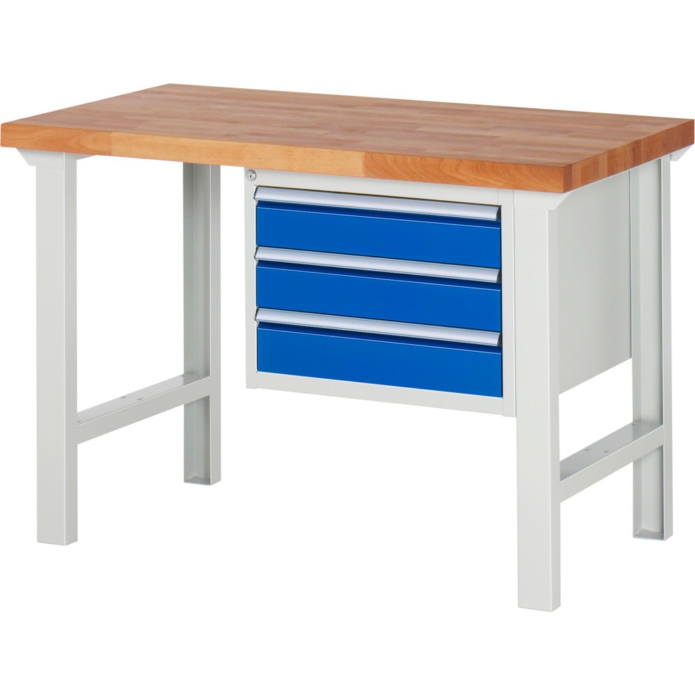 Číslo obrázku produktu 1: Pracovní stůl RAU řada 7000, 1 kontejner, VxŠxH 840 x 1250 x 700 mm, 3x zásuvka s výsuvem 100 % 3 x 120 mm, nosnost zásuvky 100 kg