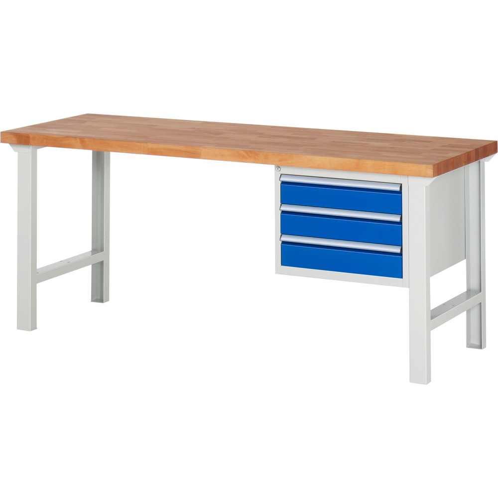 Číslo obrázku produktu 1: Pracovní stůl RAU řada 7000, 1 kontejner, VxŠxH 840 x 2000 x 700 mm, 3x zásuvka s výsuvem 100 % 3 x 120 mm, nosnost zásuvky 100 kg