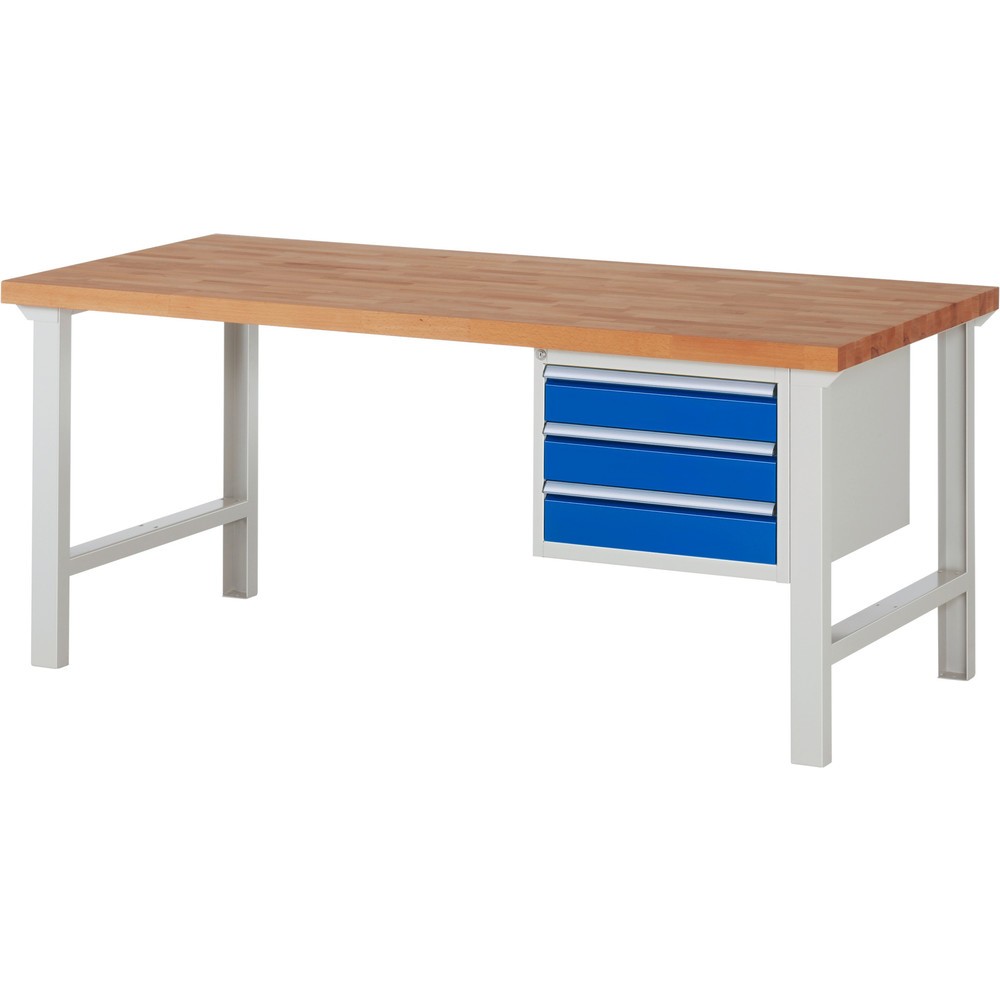 Číslo obrázku produktu 1: Pracovní stůl RAU řada 7000, 1 kontejner, VxŠxH 840 x 2000 x 900 mm, 3x zásuvka s výsuvem 100 % 3 x 120 mm, nosnost zásuvky 100 kg