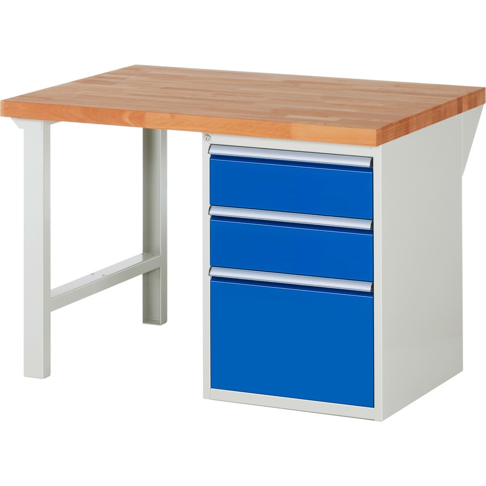 Obrázek produktu: Pracovní stůl RAU řada 7000, 1 kontejner, VxŠxH 890 x 1250 x 900 mm, 3x zásuvka s výsuvem 90 %, 2 x 180, 1 x 360 mm, nosnost zásuvky 100 kg