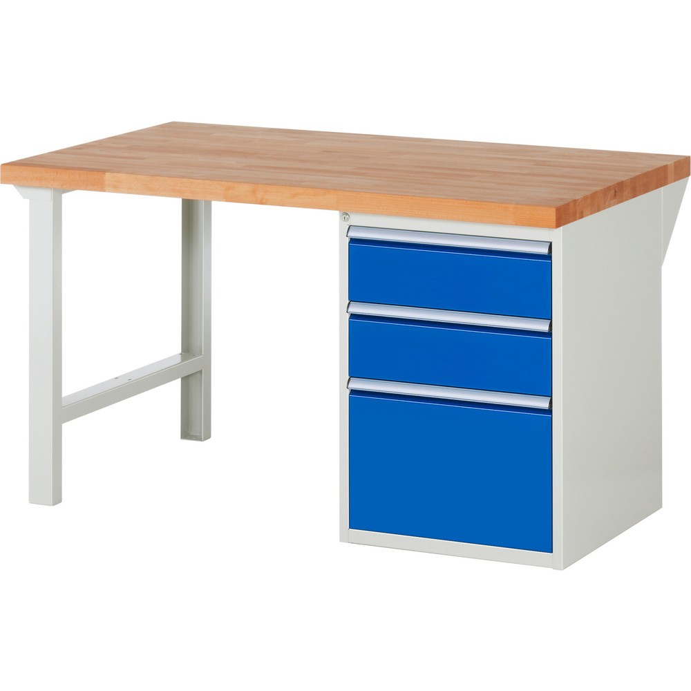 Obrázek produktu: Pracovní stůl RAU řada 7000, 1 kontejner, VxŠxH 890 x 1500 x 900 mm, 3x zásuvka s výsuvem 90 %, 2 x 180, 1 x 360 mm, nosnost zásuvky 100 kg