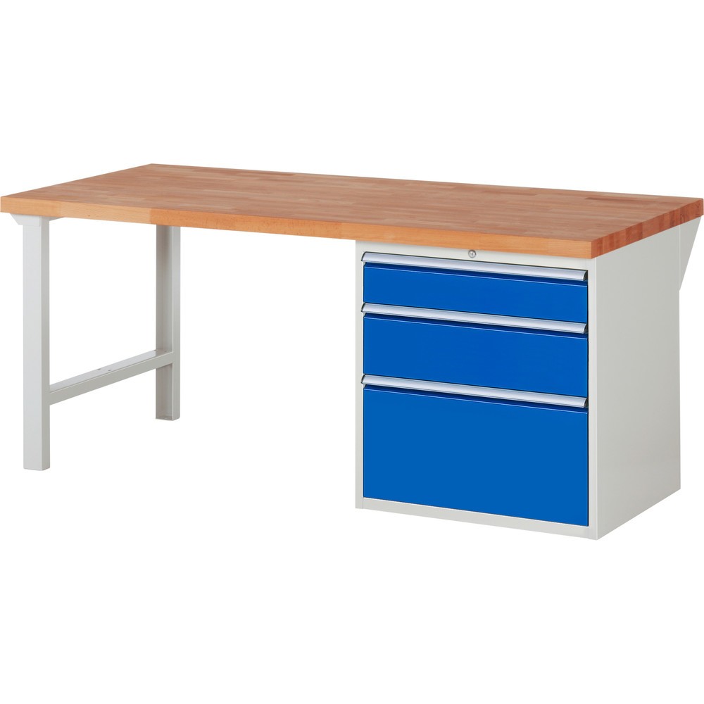 Obrázek produktu: Pracovní stůl RAU řada 7000, 1 kontejner, VxŠxH 840 x 2000 x 900 mm, 3x zásuvka s výsuvem 100 %, 1 x 150, 1 x 210, 1 x 360 mm, nosnost zásuvky 100 kg