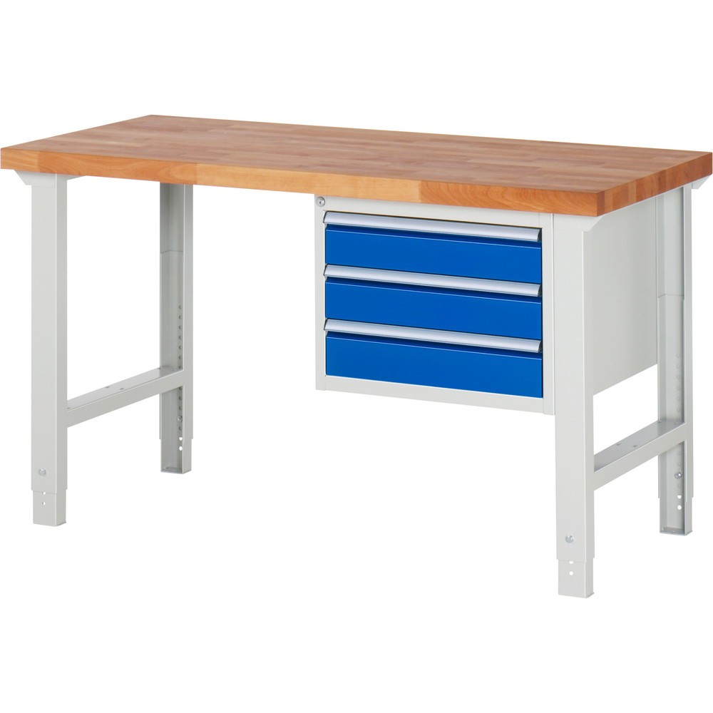 Číslo obrázku produktu 1: Pracovní stůl RAU řada 7000, 1 kontejner, VxŠxH 790-1140 x 1500 x 700 mm, 3x zásuvka s výsuvem 100 %, 3 x 120 mm