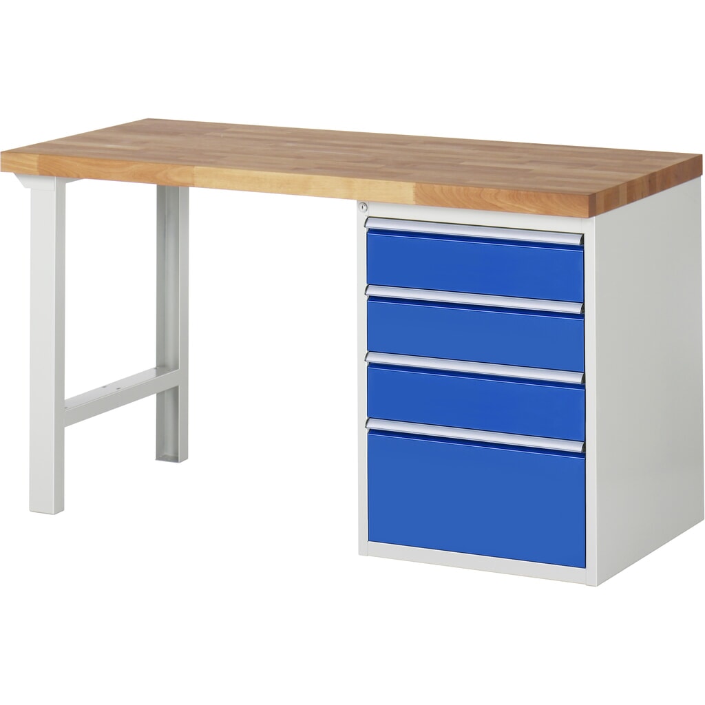 Obrázek produktu: Pracovní stůl RAU, řada 7000, V×Š×H 890 × 1500 × 700 mm, 1 spodní kontejner vpravo, 4 zásuvky