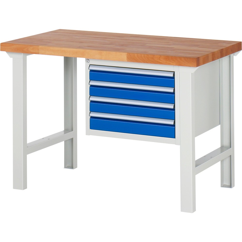 Číslo obrázku produktu 1: Pracovní stůl RAU řada 7000, 1 kontejner, VxŠxH 840 x 1250 x 700 mm, 4x zásuvka s výsuvem 90 % 4 x 90 mm, nosnost zásuvky 100 kg