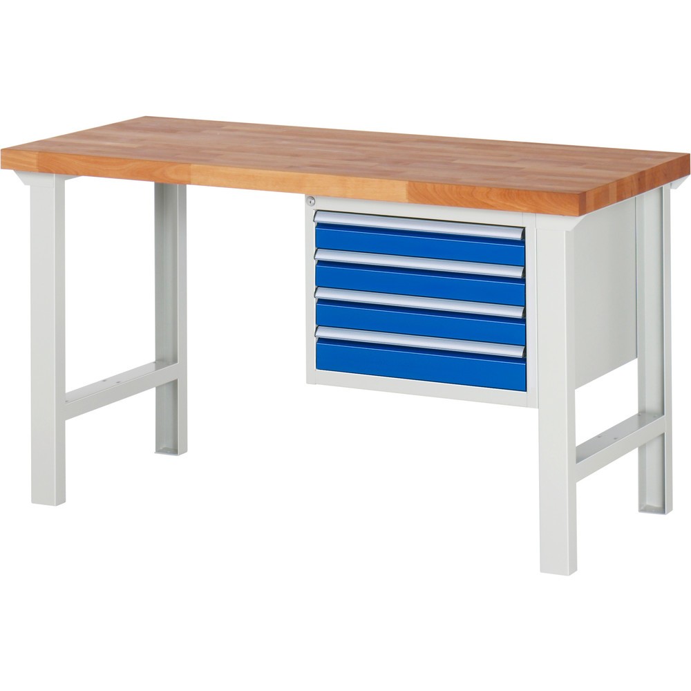 Obrázek produktu: Pracovní stůl RAU řada 7000, 1 kontejner, VxŠxH 840 x 1500 x 700 mm, 4x zásuvka s výsuvem 90 % 4 x 90 mm, nosnost zásuvky 100 kg